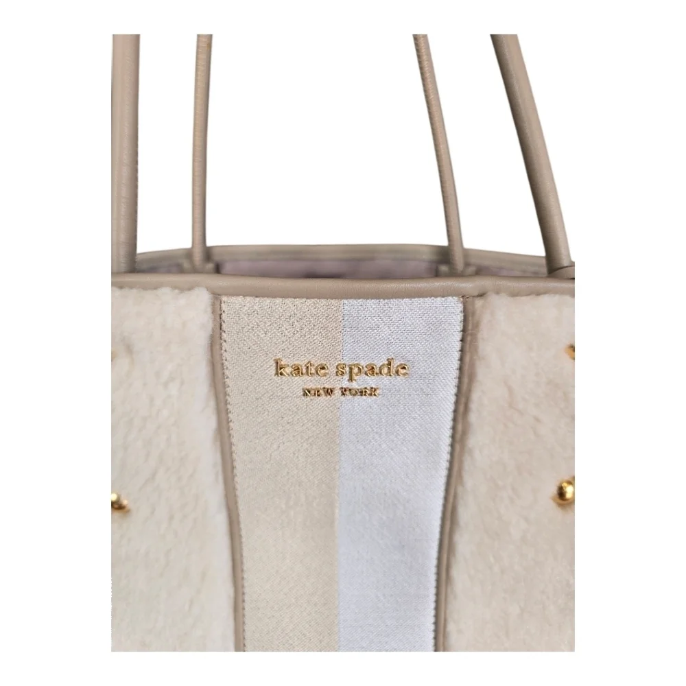 Kate Spade New York Everything Racing Stripe Faux Shearling Cream Tote Bag